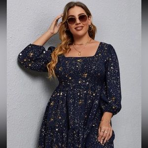 SHEIN LUNE Plus Star Print Bishop Sleeve Ruffle Hem Dress